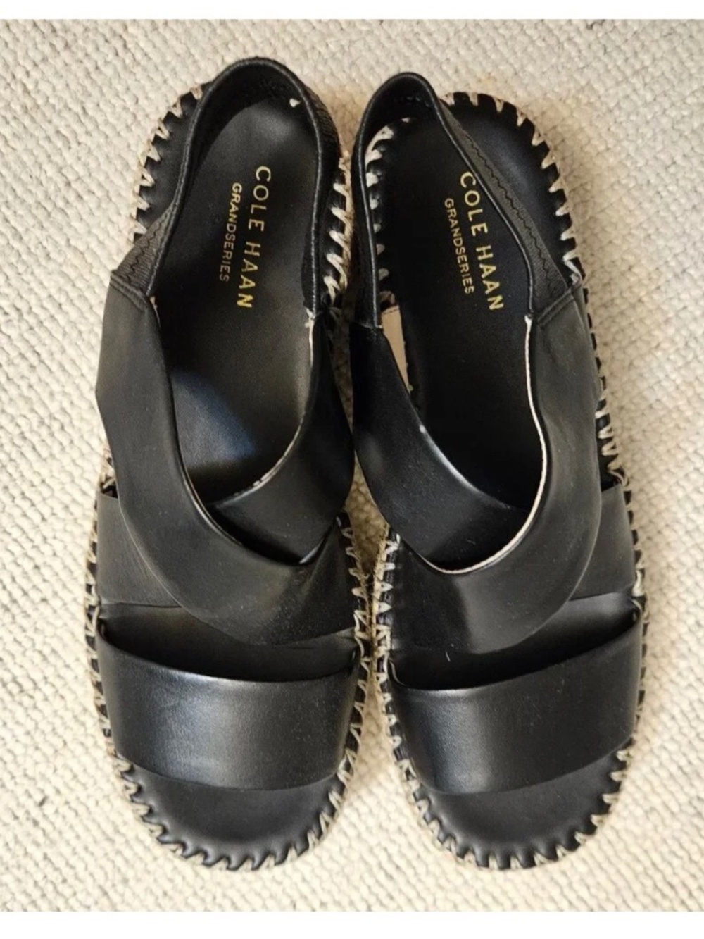 Cole Haan Black Leather Espadrille Sandals